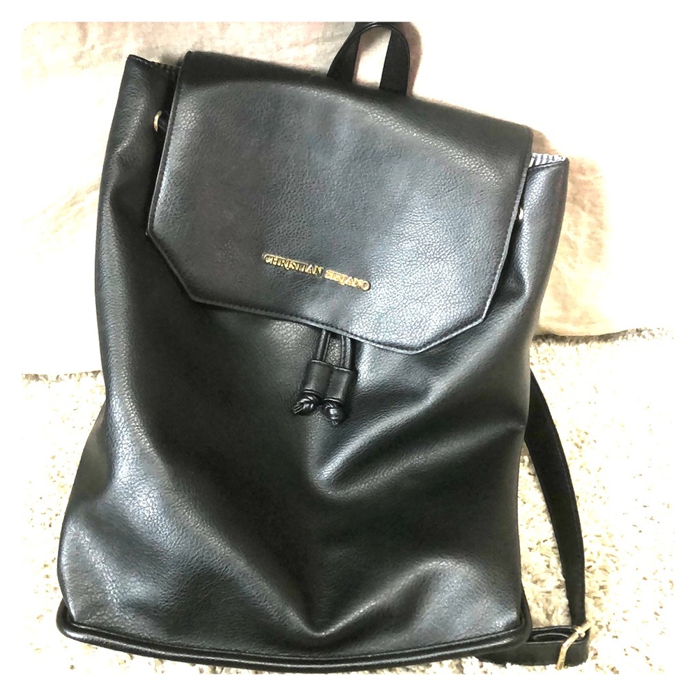 Black leather Christian Siriano backpack